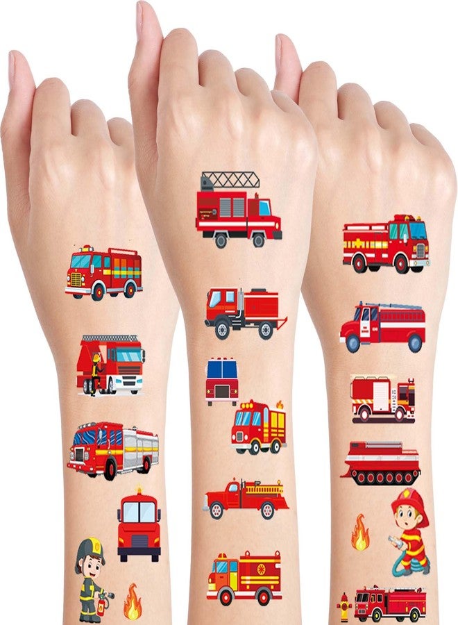 Qpout 10 Sheets Fire Truck Temporary Tattoos for Kids Firefighter Birthday Party Supplies, Steam Train Railroad Themed Stickers, Classroom Rewards Stickers for Classroom Rewards Gifts - Image 1